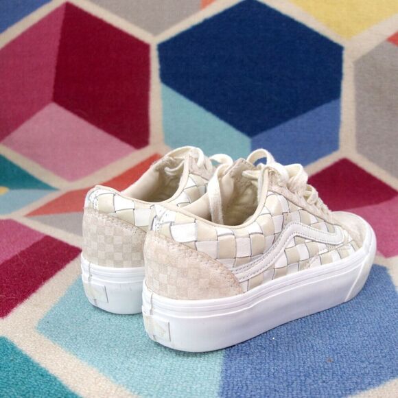 Vans Old Skool Platform Woven‎ Blanc De Blanc Sneakers Unisex Men 5 Women 6.5 US - Picture 4 of 5